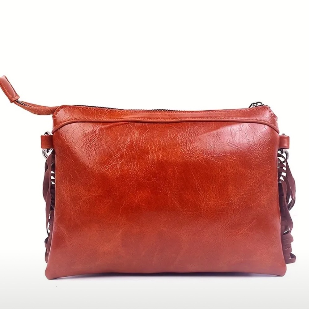 Brown Embossed Leather Crossbody Bag - Picture 7 of 12